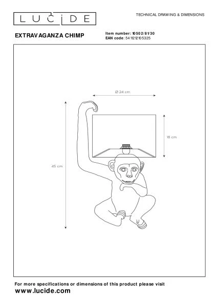 Lucide EXTRAVAGANZA CHIMP - Table lamp - Ø 30 cm - 1xE14 - Black - technical